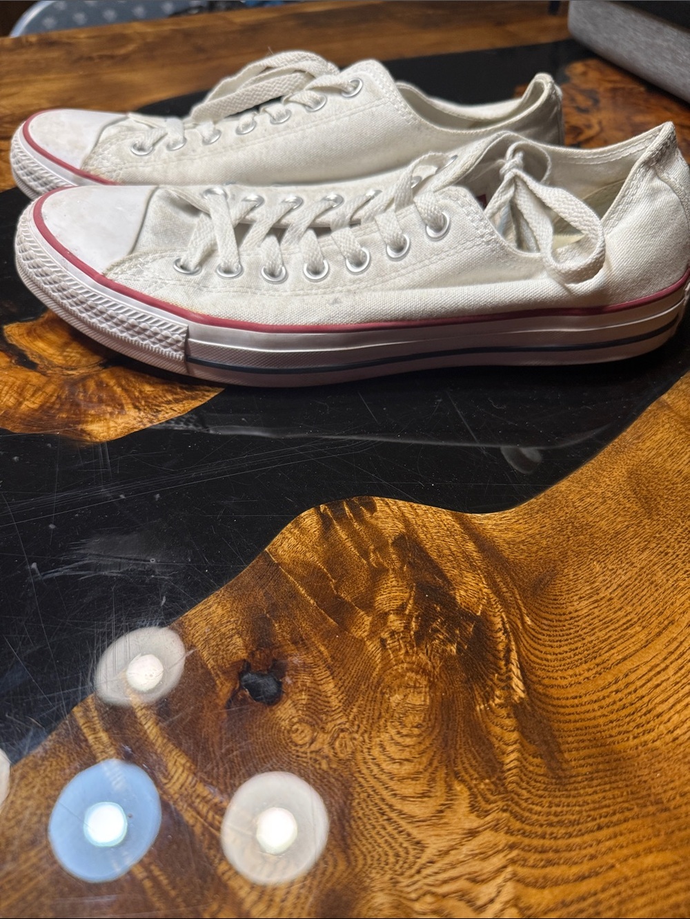 Converse Low-Top Canvas Sneakers — White with Red Trim